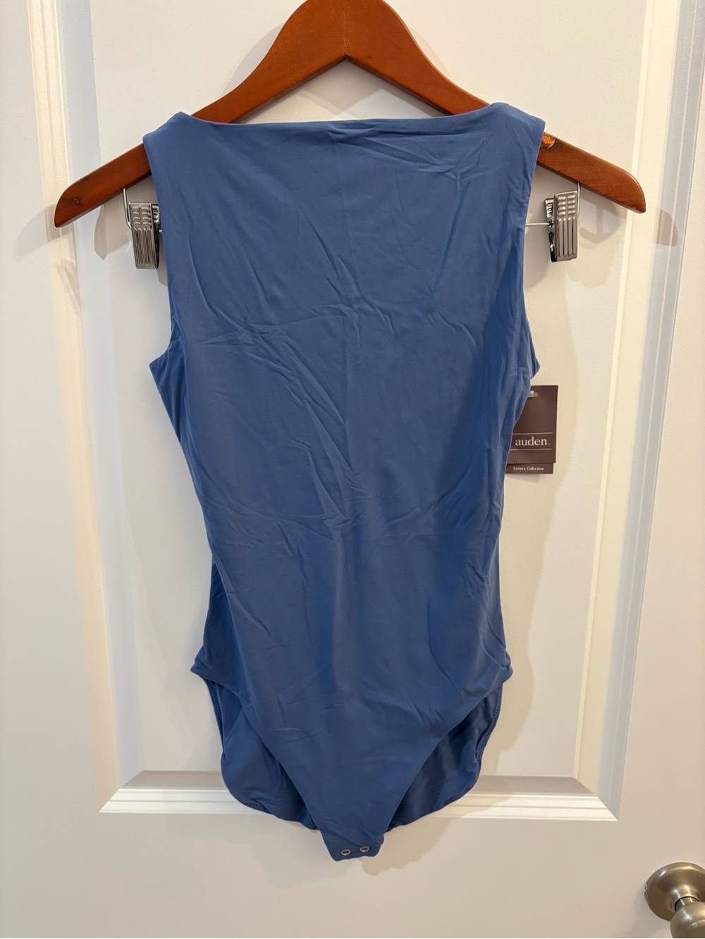 Women's Blue Luxe Stretch Boatneck Bodysuit - Medium - Auden